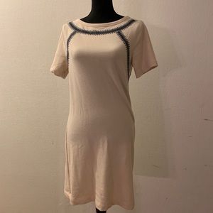Embroidered cream knee length dress
